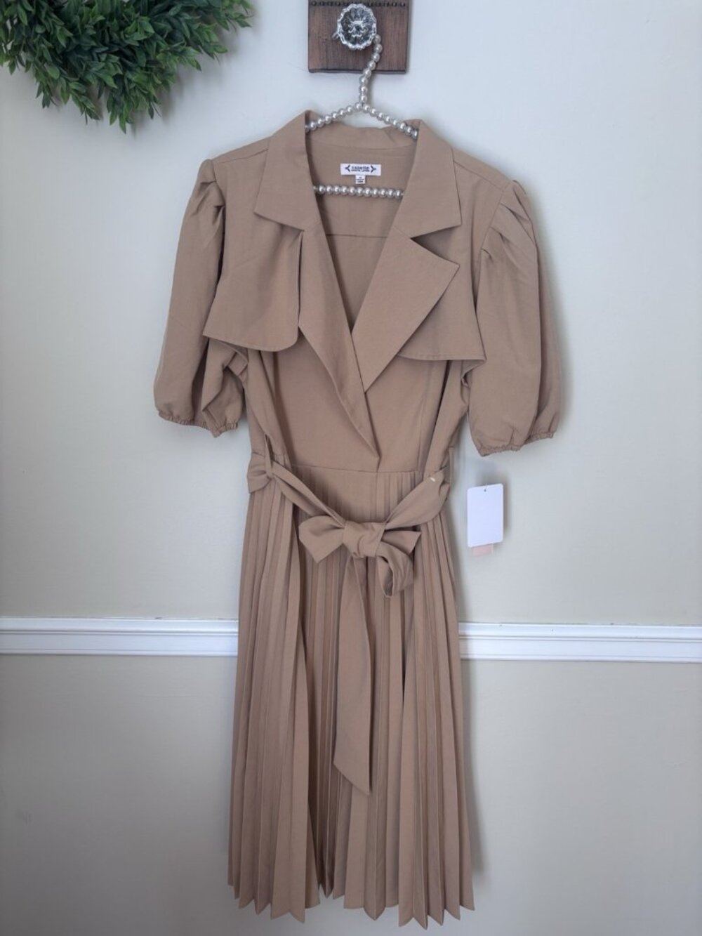 NWT Nanette Lepore Womens Size 16 Pleated Midi Dress Belted Puff Sleeve